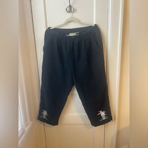 Black Capri Pants with Embroidered zebra Design